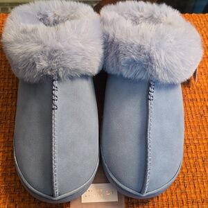 LC LAUREN CONRAD BRAND WOMEN'S SLIP-ON BLUE SUEDE-LIKE SLIPPERS SIZE MEDIUM 7-8
